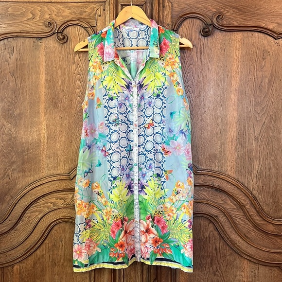 Johnny Was Cozumel Xanthe Printed Sleeveless Silk Tunic - Picture 2 of 10